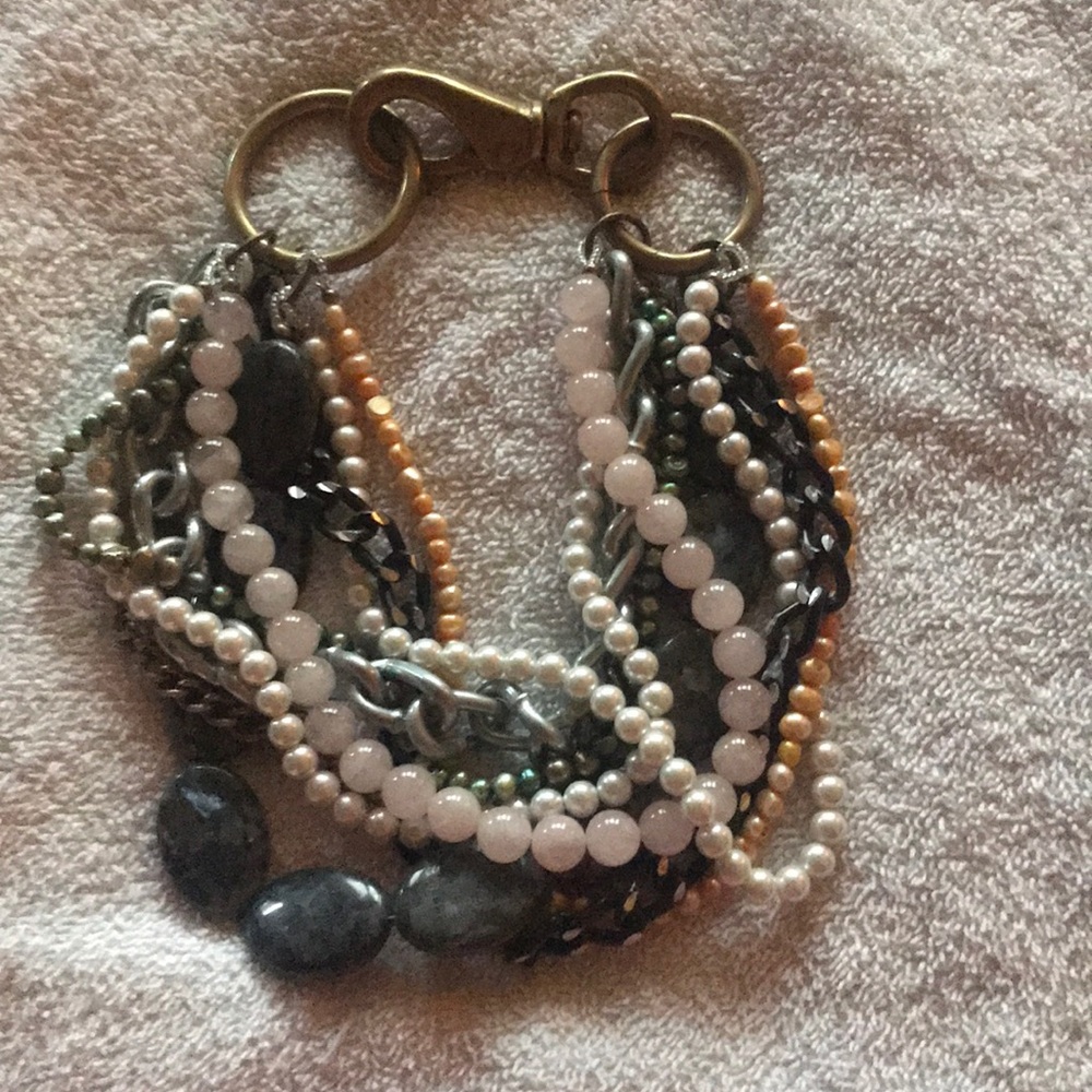 Statement Piece! Multi Stone Brushed Gold Necklace - image 1